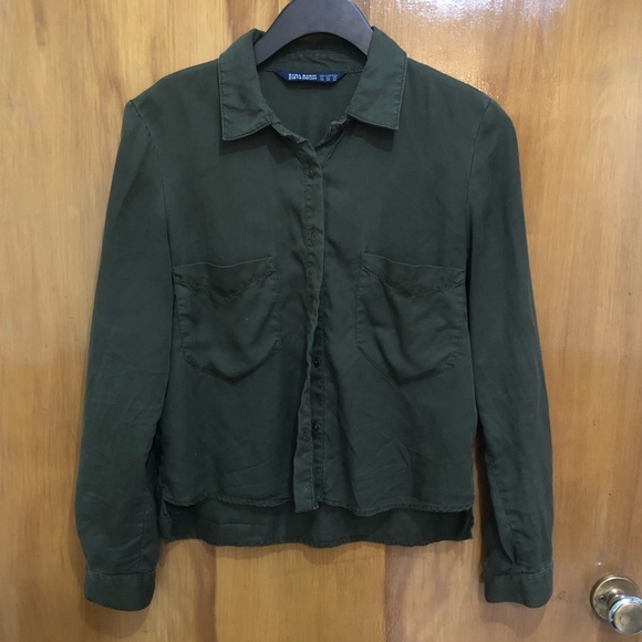 ZARA Blouse, XS, Military Style, Cropped, Denim - Picture 2 of 2